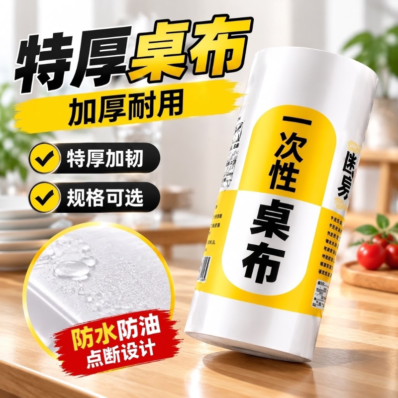 【特厚】一次性桌布加厚长方形餐布塑料台布薄膜商家用排挡方桌防