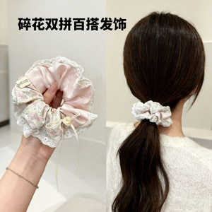 樱花粉碎花大肠发圈少女心2026新款皮筋女扎头蝴蝶结丝带头绳头饰