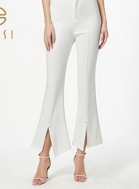 白色气质直筒微喇裤女2025夏新款高腰显瘦垂感弹力黑色百搭九分裤