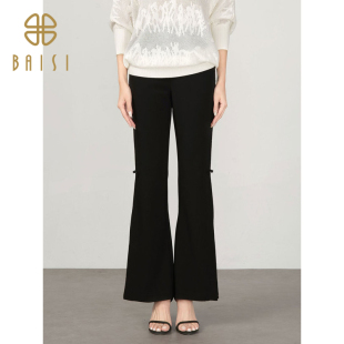 显瘦高挑百搭微喇长裤 百丝通勤简约黑色西裤 修身 新品 2024春季