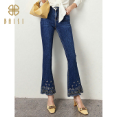 新品 显瘦牛仔裤 百丝高腰修身 设计感闪钻重工时尚 女 微喇裤 2025夏季