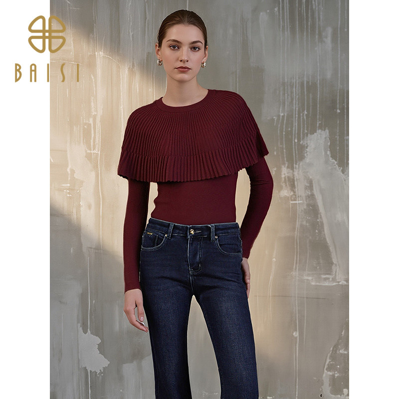 2025冬季新品百丝圆领斗篷针织毛衣新年穿搭洋气气质长袖上衣女,女装/女士精品,毛针织衫,淘宝优惠券,粉丝福利购,淘宝优惠卷