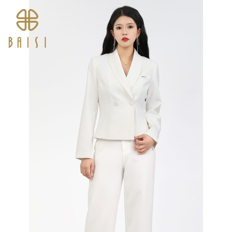 百丝BCVOGA法式翻领洋气外套2024秋季新品简约中性长袖西装女