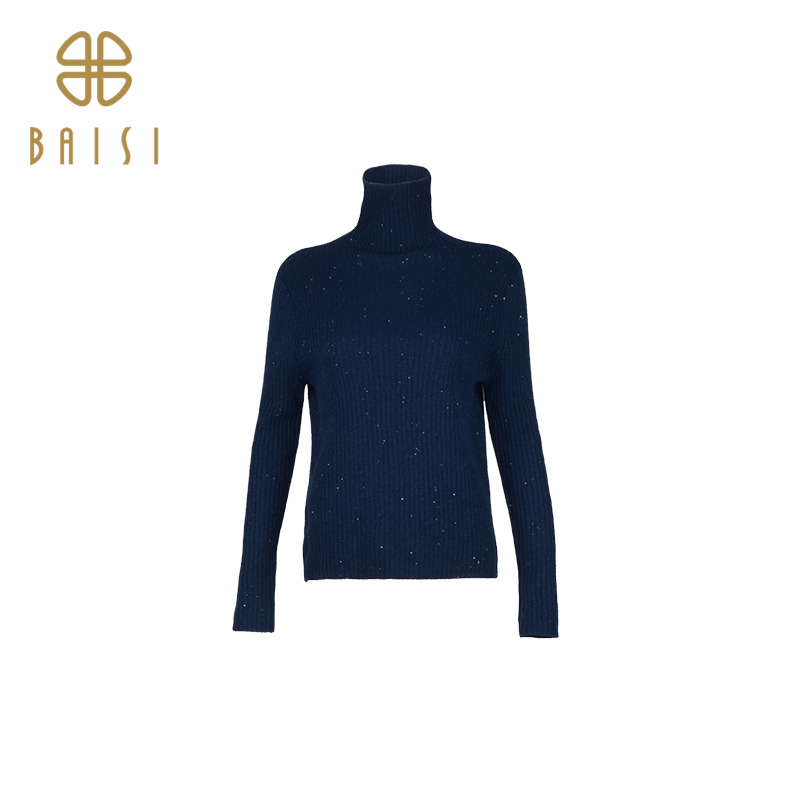 百丝时髦内搭外穿高领保暖针织衫2023冬季新品星钻舞曲显瘦上衣