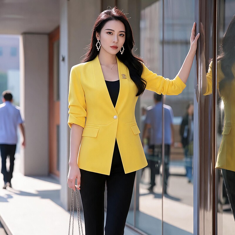 2025夏季新品百丝职业风外套西装干练通勤明艳气质中长袖上衣女图片