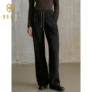 2025冬季新品百丝绑绳弹力松紧直筒运动休闲卫裤宽松加绒长裤女