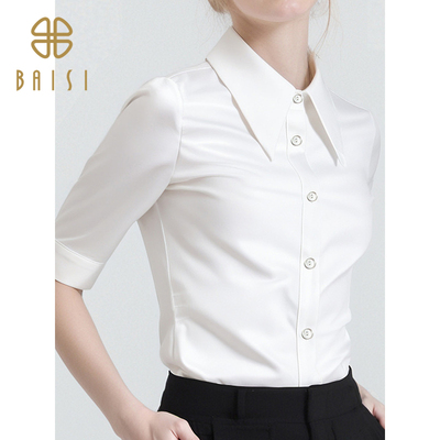 百丝法式高级简约干练打底上衣女2025夏季薄款时尚气质通勤短衬衫