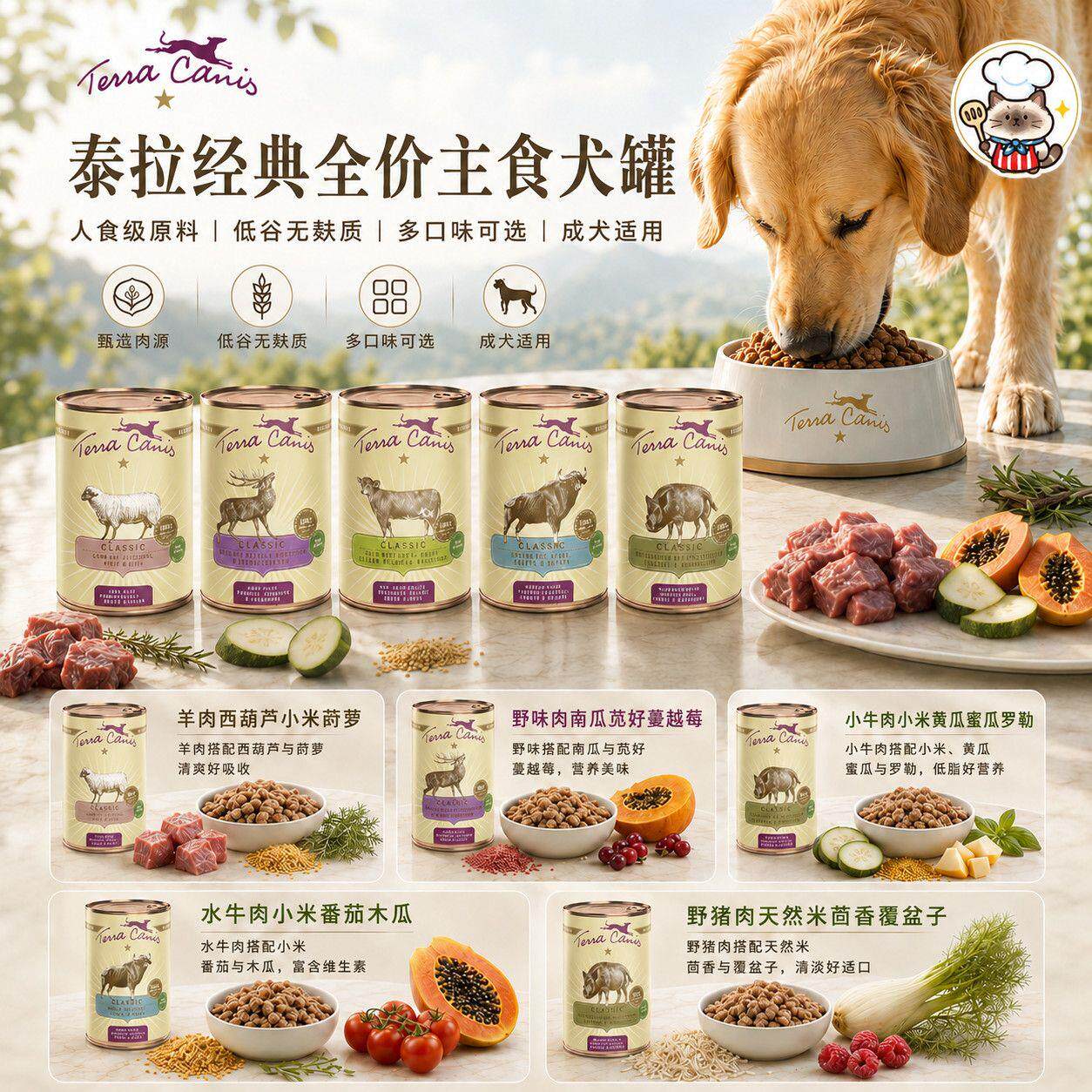 泰拉经典鲜食全价主食犬罐400g成犬湿粮小牛肉羊肉野味多口味甄选