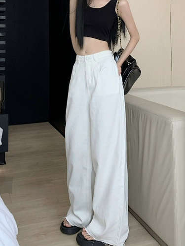 Белые штаны, демисезонные джинсы, леггинсы, высокая талия, свободный прямой крой, изысканный стиль