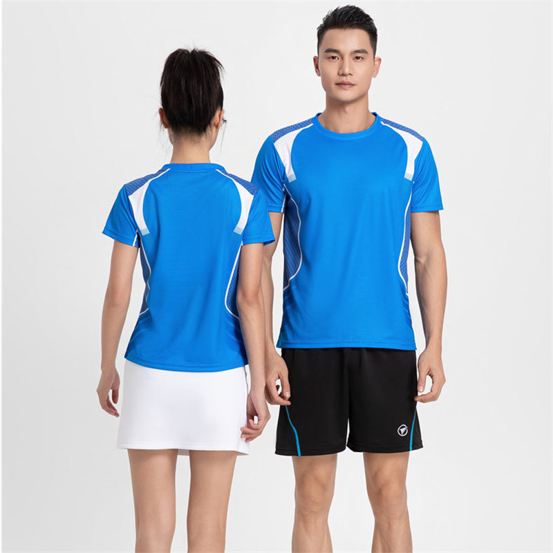 新品羽毛球服套装2023新款速干吸汗男女深蓝运动短袖T恤乒乓球衣