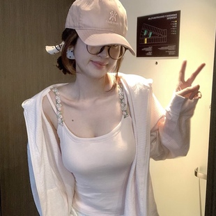 设计感花朵肩带吊带背心女夏带胸垫甜美内搭外穿性感辣妹美背上衣