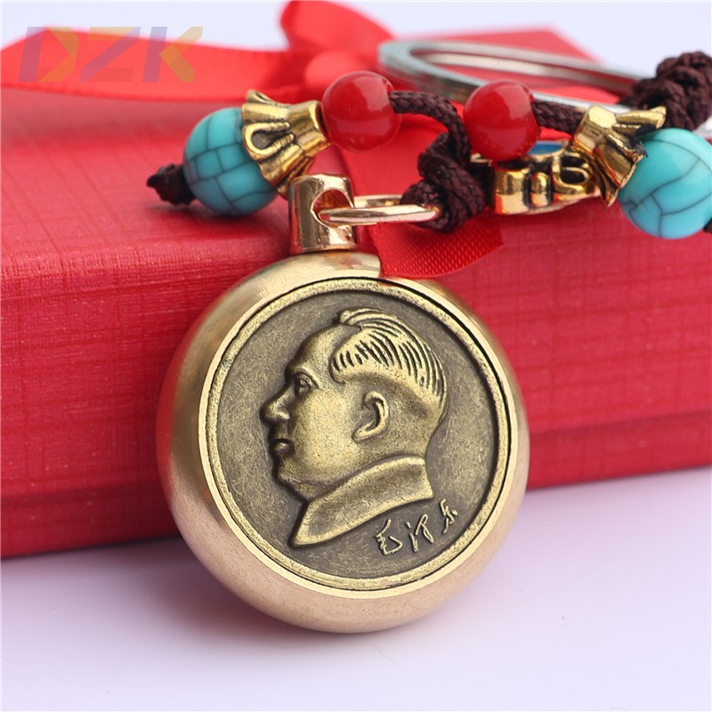 毛主席像黄铜吊坠挂件毛爷爷圆形坠汽车钥匙扣背面可以旋转.3
