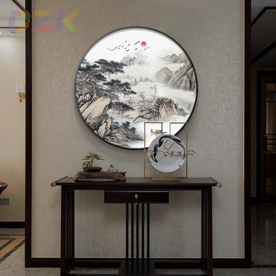 新中式圆形装饰画迎客松壁画入户玄关山水画客厅办公室挂画中国.6