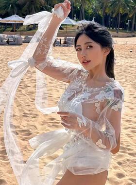 KAYASUBA白色花瓣性感露背超仙连体名媛纯欲重工立体度假旅行泳衣