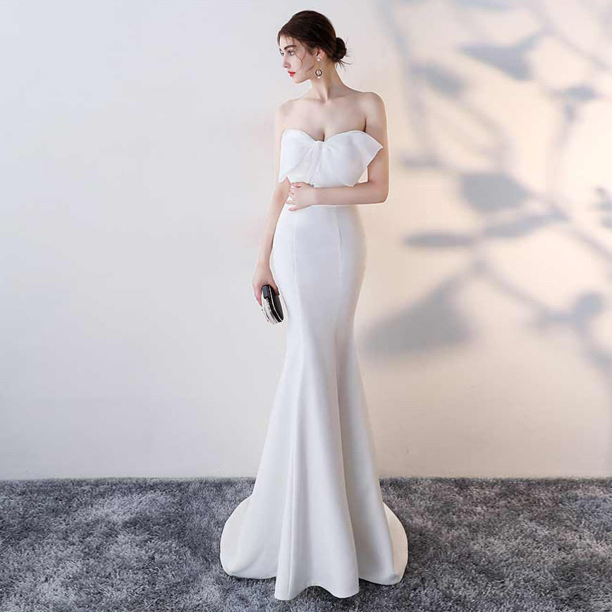 晚礼服长款新款性感宴会主持抹胸鱼尾显瘦短款连衣裙女