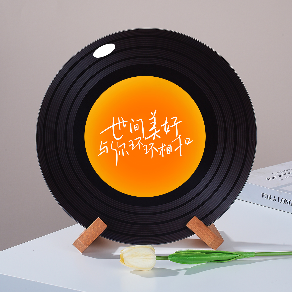 落日超绝氛围感ins黑胶唱片摆件杂志架电视格子摆件创意生日礼物