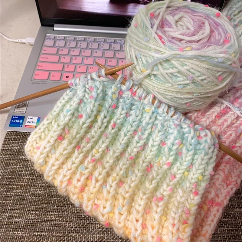 彩虹糖围脖diy毛线手工手织围巾