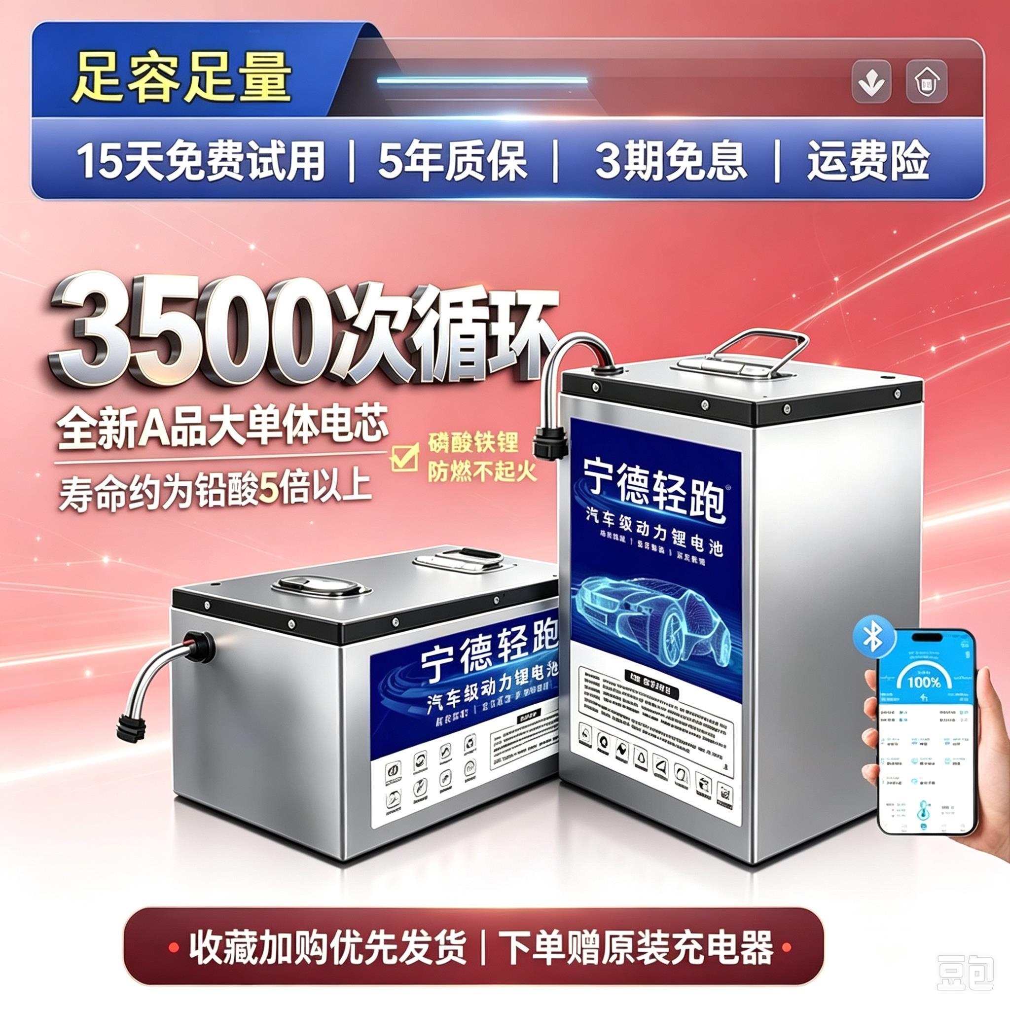 宁德电芯三元锂老头乐二轮三轮四轮52V60伏72V电动车电池外卖锂电