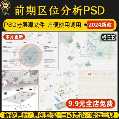 城市规划景观竞赛风小清新流线前期区位分析图psd文件ps展板素材
