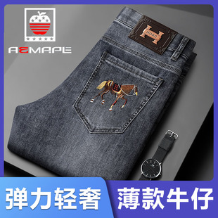 弹力轻奢牛仔裤男士夏季休闲百搭时尚潮流长裤薄款透气苹果AEMAPE