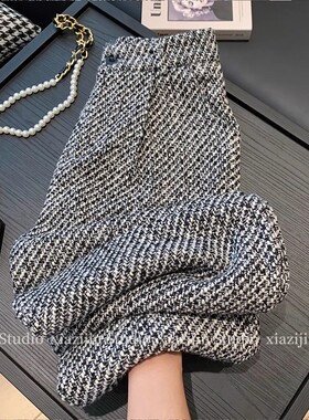 小香风阔腿裤女春季2025年新款复古直筒粗花毛呢高级感休闲裤长裤