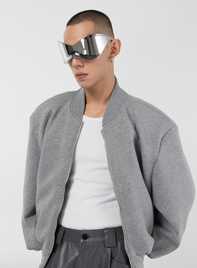 CLP灰色棒球领飞行员夹克外套运动健身休闲宽松廓形拉链卫衣防风