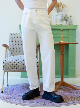 CLP复古白色牛仔裤男宽松阔腿直筒休闲潮流痞帅高街日系水洗网红