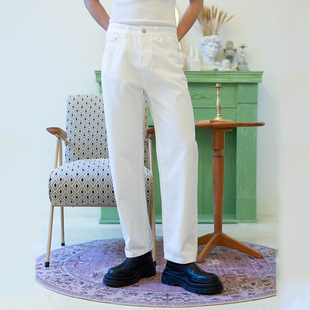 CLP复古白色牛仔裤 男宽松阔腿直筒休闲潮流痞帅高街日系水洗网红