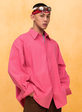 CLP红白蓝色宽松大廓形衬衫男衬衣休闲长袖复古慵懒Oversize10XL