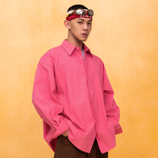 CLP红白蓝色宽松大廓形衬衫 复古慵懒Oversize10XL 男衬衣休闲长袖