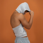 修身 CLP灰绿露背连帽背心无袖 卫衣短款 运动弹力拉链外套马甲男女