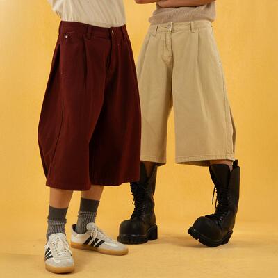 CLP红卡其七分短裤阔腿休闲裤