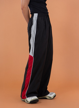 CLP黑红复古校裤冲锋裤休闲裤棉裤男运动裤松紧腰宽松阔腿加厚Y2K