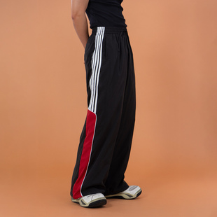 男运动裤 CLP黑红复古校裤 棉裤 休闲裤 松紧腰宽松阔腿加厚Y2K 冲锋裤