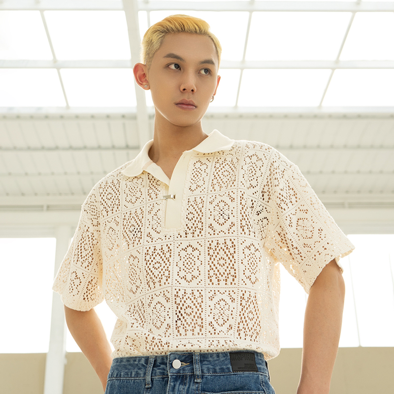 CLP短袖蕾丝肌理POLO衫