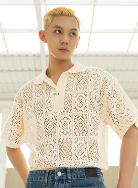 CLP定制新品镂空文艺蕾丝千禧中性POLO衫白色短袖翻领上衣夏季T恤