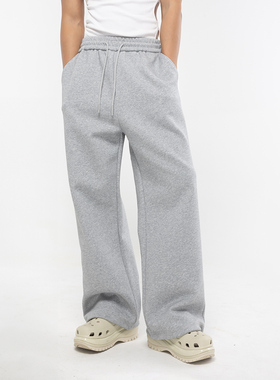 CLP灰色松紧腰运动裤男女休闲裤长裤抽绳阔腿宽松直筒春秋冬百搭