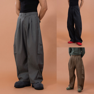 复古潮流百搭直筒长裤 男宽松弯刀裤 ins 西裤 CLP黑灰咖色阔腿休闲裤