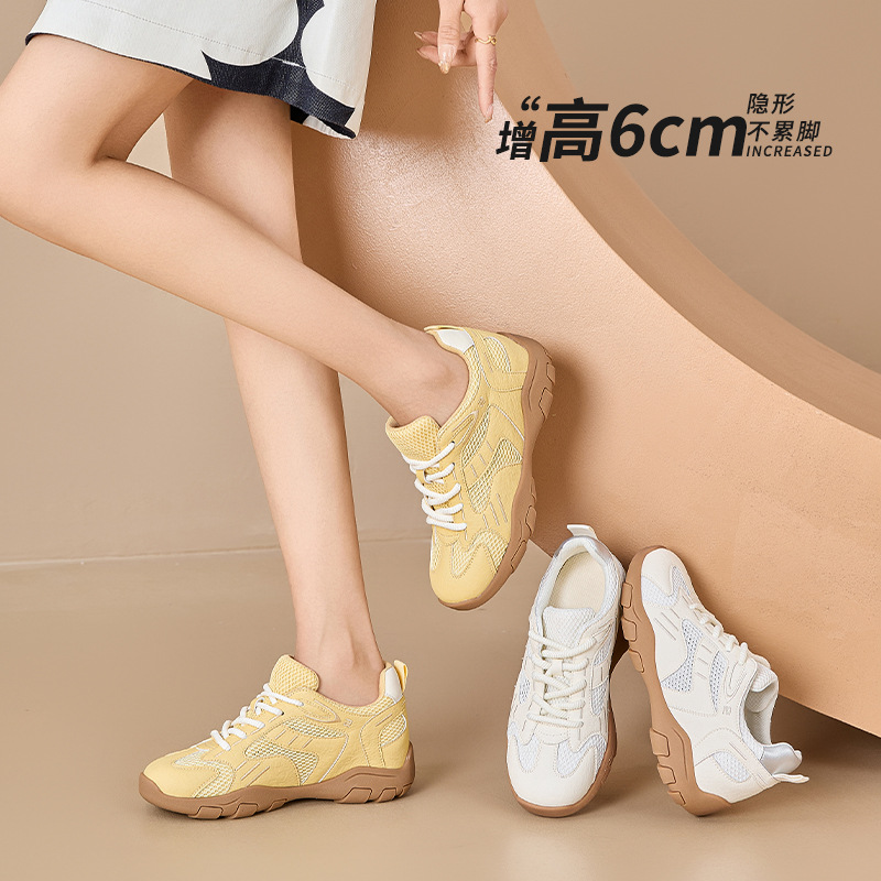 内增高透气网面德训鞋女秋季显瘦百搭软底休闲运动鞋小个子