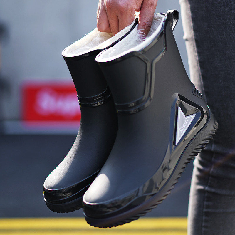 男士中筒雨鞋防水防滑胶鞋加绒保暖工作水鞋外穿时尚男款高档雨靴