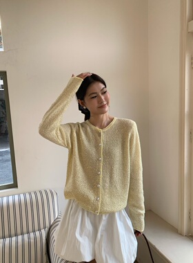 欧洲站2026年春季缤典正品时尚圆领亮片针织开衫女百搭毛衣上衣潮