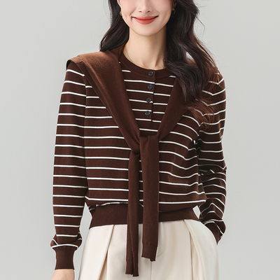 短款条纹针织打底衫秋冬内搭时髦洋气上衣2025新款漂亮减龄毛衣女