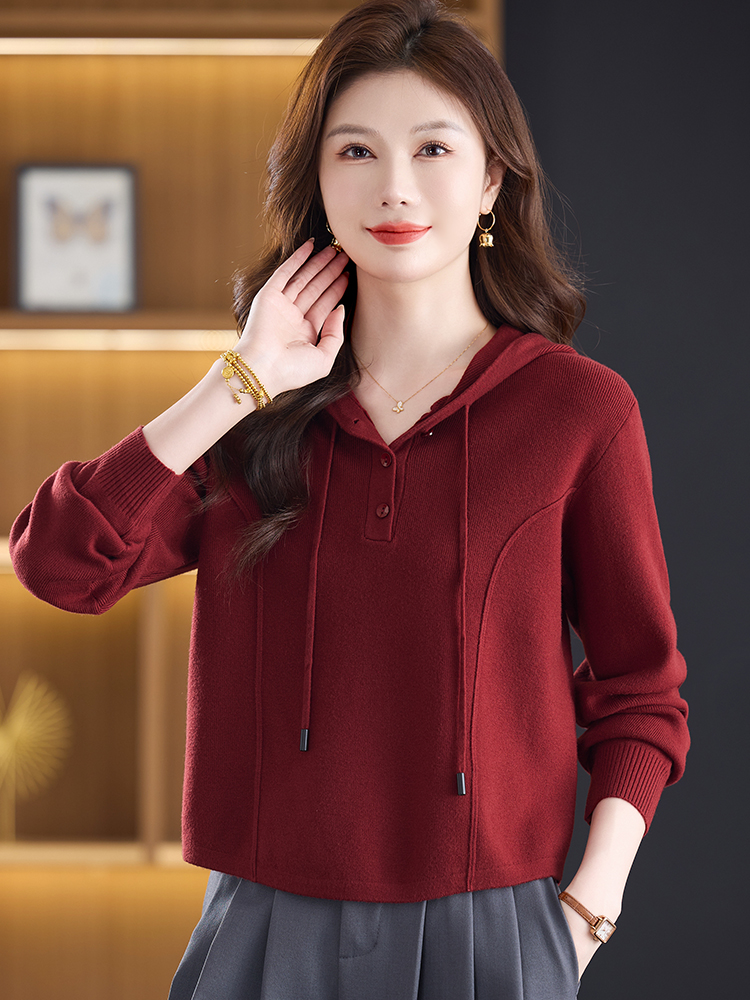 短款帽衫2025新款爆款秋冬连帽针织卫衣洋气减龄气质轻奢女士毛衣