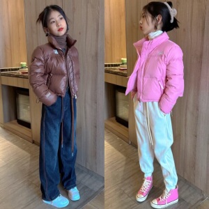 姗姗女童立领短款羽绒服冬装新款洋气女孩纯色面包服儿童潮外套潮