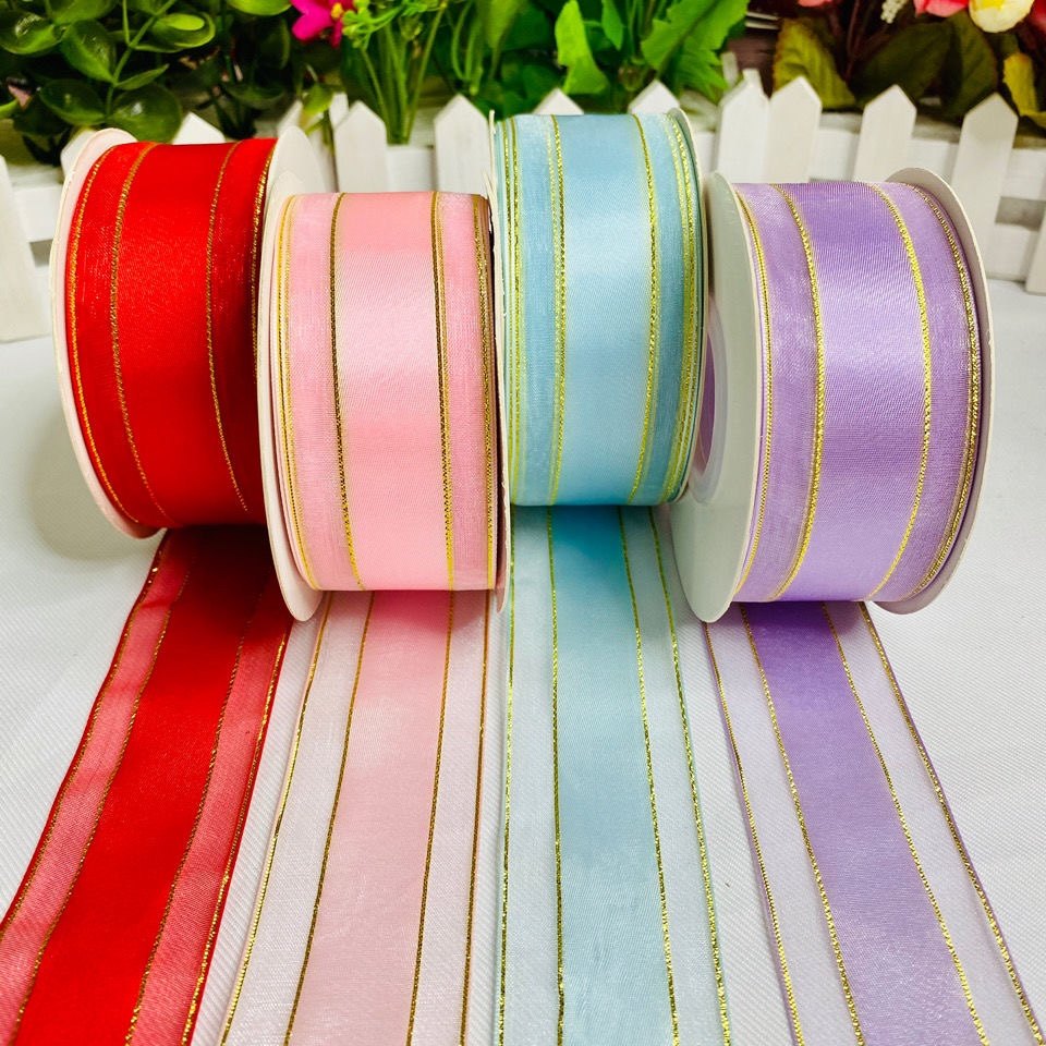 4厘米韩版中缎边网金边纱带礼品鲜花包装婚庆装饰缎带50码/10码,居家布艺,丝带/绸带/布带,淘宝优惠券,粉丝福利购,淘宝优惠卷
