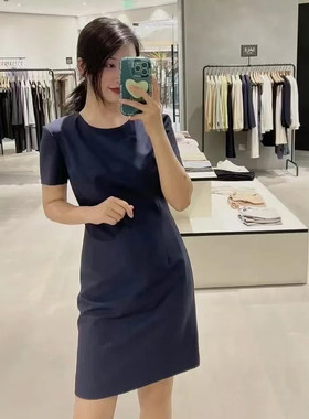 TH职业装2026春夏三醋酯混纺修身圆领短袖连衣裙L0709607