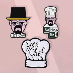 创意烹饪黑白厨师长帽卡通人物胸针金属徽个性男女衣服包配饰勋章