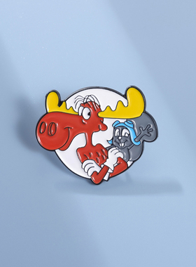 Rocky And Bullwinkle周边胸针可爱卡通金属徽章衣服包包挂件勋章