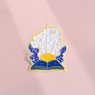 梦幻宇宙星空创意书本卡通胸针金属徽章书迷学生背包笔袋配饰挂件