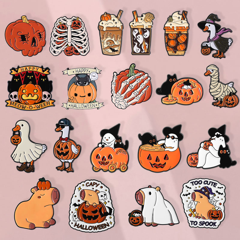 可爱卡通南瓜幽灵趣味万圣节胸针金属徽章个性衣服包配饰装饰勋章
